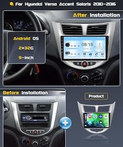 Dash Camera-Roinvou-Roinvou [2G+32G] Android 13 Car Stereo for Hyundai Verna Accent Solaris 2010-2016 with Wireless Carplay Android Auto- 9″ Touch Screen Car Radio Support GPS/WiFi/Bluetooth/26UI/Voice Control/SWC 2