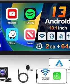 Dash Camera-Hikity-Hikity 2+64G Double Din Android 13 Carplay Stereo Wireless Carplay Android Auto- 10.1 Inch Android Car Stereo Touch Screen Bluetooth FM Radio GPS Navigation WiFi HiFi IPS Display + Backup Camera