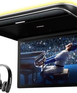 Dash Camera-XTRONS-XTRONS 19.5 Inch Car Overhead Player 16:9 Wide Screen 1080P Video Car Roof Mount Monitor Ultra-Thin Flip Down Car Monitor Support HDMI USB Stereo Speakers- with 2PCS Black IR Headphones