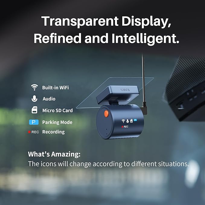 Dash Camera-KAWA-KAWA Dash Camera for Cars – Transparent Display Tiny Dash Cam Front with Voice Control- Super Night Vision Dashcam 2 Dash Camera-KAWA-KAWA Dash Camera for Cars - Transparent Display Tiny Dash Cam Front with Voice Control- Super Night Vision Dashcam - Image 2