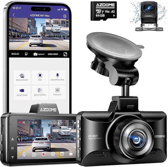 Dash Camera-AZDOME-AZDOME M01 Max 4K Dash Cam Front and Rear with Free 64GB Card- App Control Dash Camera-AZDOME-AZDOME M01 Max 4K Dash Cam Front and Rear with Free 64GB Card- App Control