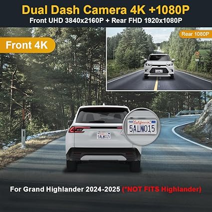 Dash Camera-FITCAMX-Fitcamx Front 4K+Rear 1080P Dash Cam for 2024 2025 Toyota Grand Highlander XLE Limited Platinum (AS10)- OEM Look 2 Dash Camera-FITCAMX-Fitcamx Front 4K+Rear 1080P Dash Cam for 2024 2025 Toyota Grand Highlander XLE Limited Platinum (AS10)- OEM Look - Image 2