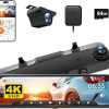 Dash Camera-WOLFBOX-WOLFBOX G850 12″ 4K Rear View Mirror Camera with 5.8GHz WiFi and Voice Control- Smart Mirror Dash Cam Front and Rear