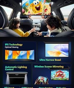 Dash Camera-XTRONS-XTRONS Android Car Overhead Player 14 Inch Wide IPS Screen 1920×1080 Car Roof Mount Monitor with Built-in Stereo Speakers Flip Down Overhead Car Monitor Support WiFi- HDMI Input 2