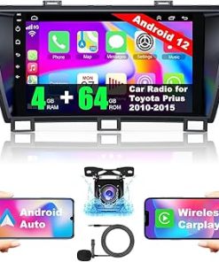 Dash Camera-Adapter-Universe-[4+64G] Android 12 Car Stereo for Toyota Prius 2010-2015 Support Wireless Carplay&Android Auto- 9 inch IPS Touchscreen Prius Radio with GPS