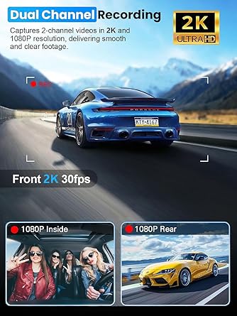 Dash Camera-CRROPDA-3 Channel 2K WiFi Dash Cam- 2K+1080P+1080P Front Inside and Rear 2 Dash Camera-CRROPDA-3 Channel 2K WiFi Dash Cam- 2K+1080P+1080P Front Inside and Rear - Image 2