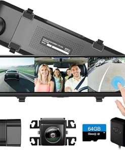 Dash Camera-STONVUE-4K 3 Channel Mirror Dash Cam- 11″ Triple Rear View Mirror Dash Camera Front Inside Rear with WDR