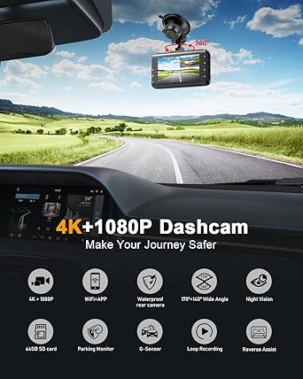 Dash Camera-WeBeqer-Dash Cam Front and Rear-4K Dual Dashcam with 64GB Card 2 Dash Camera-WeBeqer-Dash Cam Front and Rear-4K Dual Dashcam with 64GB Card - Image 2