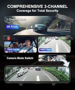 Dash Camera-INSEETECH-4K 3 Channel Mirror Dash Cam- 11″ Triple Rear View Mirror Dash Camera Front Inside Rear for Car RV Truck 2