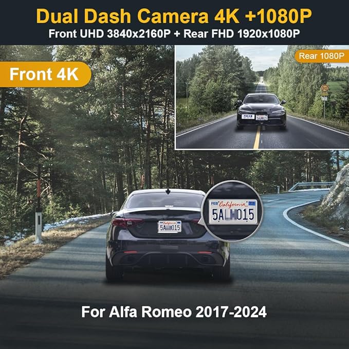 Dash Camera-FITCAMX-Fitcamx Front 4K+Rear 1080P Dash Cam Suitable for Alfa Romeo Giulia & Stelvio 2017-2024- Integrated OEM Look 2 Dash Camera-FITCAMX-Fitcamx Front 4K+Rear 1080P Dash Cam Suitable for Alfa Romeo Giulia & Stelvio 2017-2024- Integrated OEM Look - Image 2