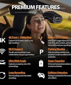 Dash Camera-REXING-Rexing V1PGW-4K 2.4″ LCD 2160p Front + 1080p Rear W/Built-in GPS- Wi-Fi 170° Wide Angle Dual Channel Dashboard Camera Recorder Car Dash Cam with Rear Cam 2