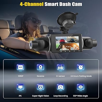 Dash Camera-AMprime-4 Channel Dash Cam Front and Rear Inside Left Right-3 Inch 1080P Dash Camera for Cars Car Camera with APP Control 2 Dash Camera-AMprime-4 Channel Dash Cam Front and Rear Inside Left Right-3 Inch 1080P Dash Camera for Cars Car Camera with APP Control - Image 2