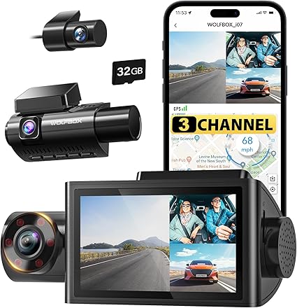 Dash Camera-WOLFBOX-WOLFBOX i07 3 Channel Dash Cam Built-in WiFi GPS- 4K+1080P Dash Camera Front and Inside 3 Dash Camera-WOLFBOX-WOLFBOX i07 3 Channel Dash Cam Built-in WiFi GPS- 4K+1080P Dash Camera Front and Inside - Image 3