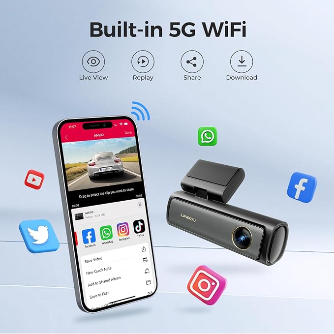Dash Camera-LINGDU-AM100 5G WiFi Dash Cam Front- 4K Dash Cam for Cars with ADAS 2 Dash Camera-LINGDU-AM100 5G WiFi Dash Cam Front- 4K Dash Cam for Cars with ADAS - Image 2