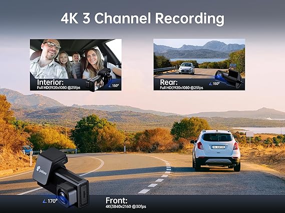 Dash Camera-pelsee-4K 3 Channel Dash Cam Front and Rear Inside- Dash Camera for Cars 2 Dash Camera-pelsee-4K 3 Channel Dash Cam Front and Rear Inside- Dash Camera for Cars - Image 2
