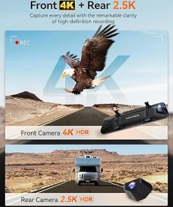 Dash Camera-WOLFBOX-WOLFBOX G900 PRO Mirror Dash Cam with STARVIS 2 IMX678- 12 inches Rear View Mirror Camera with Front 4K and Rear 2.5K 2
