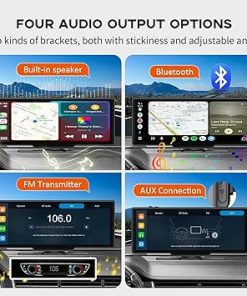 Dash Camera-M CARKUMI-Portable Wireless Carplay Screen with 2.5K Dash Cam-10.26″ HD Carplay & Android Auto Screen- Carplay Screen for Car with 1080p Backup Camera/Mirror Link/Bluetooth/Siri/AUX/FM/TF Card GPS Navigation 2