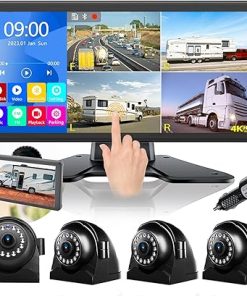Dash Camera-VOONOA-4K RV Backup Camera System 10.36″ Quad Split Touch Screen Monitor with 4 1080P Rear Side View Camera- DVR Recording Bluetooth MP3 MP5 IP69 Waterproof Night Vision for RV Truck Trailer Tractor VN001B