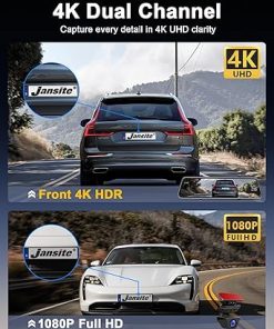 Dash Camera-Jansite-12″ 4K Rear View Mirror Camera WiFi Mirror Dash Cam Front and Rear with 64GB Card Super Night Vision G-Sensor Loop Recording 2160P Digital Rearview Mirror Dash Cam for Cars Trucks 2