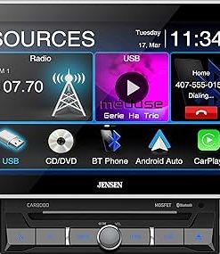 Dash Camera-Jensen-Jensen CAR8000 10.1″ CD/DVD Multimedia Receiver with Apple CarPlay and Android Auto (Renewed)- Black