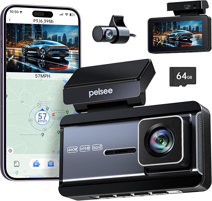 Dash Camera-pelsee-P3 4K Dash Cam Front and Rear- 64GB SD Card Dash Camera-pelsee-P3 4K Dash Cam Front and Rear- 64GB SD Card