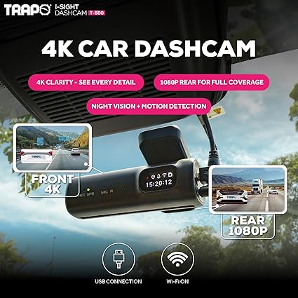 Dash Camera-TRAPO-I-Sight T-550 Dash Cam Front and Rear Camera- Car Camera with 4K Front and 1080p Rear 2 Dash Camera-TRAPO-I-Sight T-550 Dash Cam Front and Rear Camera- Car Camera with 4K Front and 1080p Rear - Image 2