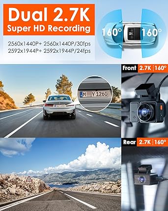 Dash Camera-VANTRUE-Vantrue E2 Dash Cam Front and Rear with Voice Control- 2.7K + 2.7K Dual Dash Camera for Cars 2 Dash Camera-VANTRUE-Vantrue E2 Dash Cam Front and Rear with Voice Control- 2.7K + 2.7K Dual Dash Camera for Cars - Image 2