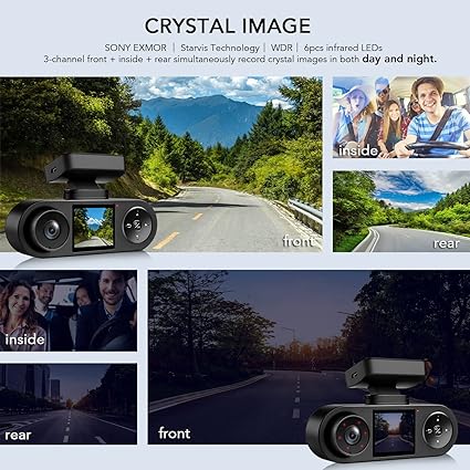 Dash Camera-COXPAL-3 Channel Dash Cam Front and Rear Inside with GPS WiFi- Infrared Night Vision 2 Dash Camera-COXPAL-3 Channel Dash Cam Front and Rear Inside with GPS WiFi- Infrared Night Vision - Image 2