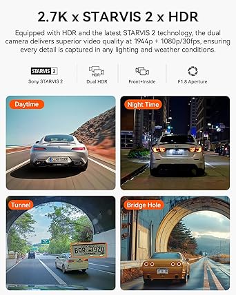 Dash Camera-VANTRUE-Vantrue N2X 2.7K Uber Dash Cam Front and Inside- 5G WiFi Dual Dash Camera for Car with HDR IR Night Vision 2 Dash Camera-VANTRUE-Vantrue N2X 2.7K Uber Dash Cam Front and Inside- 5G WiFi Dual Dash Camera for Car with HDR IR Night Vision - Image 2