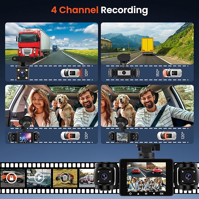 Dash Camera-Rimoody-4 Channel Dash Cam 360° View- 1080P Front and Rear Inside 2 Dash Camera-Rimoody-4 Channel Dash Cam 360° View- 1080P Front and Rear Inside - Image 2