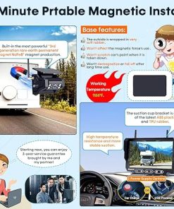 Dash Camera-pemacom-Magnetic Solar Wireless Backup Camera: 7″ DVR Portable 1 Min Easy Install Scratch-Proof No Delay Truck Trailer Hitch Rear View Camera Rechargeable HD 1080P for Small RV Camper Pemacom P15 2