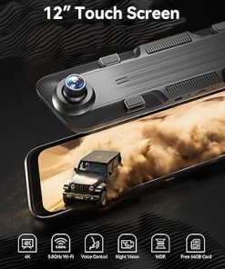 Dash Camera-WOLFBOX-WOLFBOX G850 12″ 4K Rear View Mirror Camera with 5.8GHz WiFi and Voice Control- Smart Mirror Dash Cam Front and Rear 2