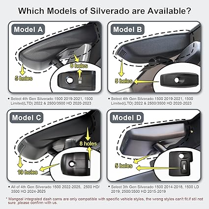 Dash Camera-mangoal-Front 4K & Rear 1080P Dash Cam fit for Chevy 4th Gen Silverado 1500 2022-2025- HD 2024 2025 WT LT RST Trail Boss High Country ZR2 (Model C) 2 Dash Camera-mangoal-Front 4K & Rear 1080P Dash Cam fit for Chevy 4th Gen Silverado 1500 2022-2025- HD 2024 2025 WT LT RST Trail Boss High Country ZR2 (Model C) - Image 2