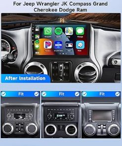 Dash Camera-METEESER-2+64G for Jeep Wrangler JK Compass Grand Cherokee Dodge Ram Car Radio Wireless Carplay/Android Auto-Android Car Stereo 10 Inch Touch Screen GPS WiFi Bluetooth FM Mirror Link SWC+Backup Camera&Mic 2