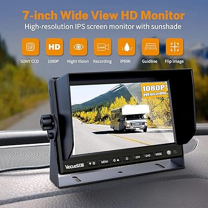 Dash Camera-VECLESUS-Backup Camera Dash Camera Rearview camera1080P HD DVR Recording Wired 4-Video with 7” IPS Car Monitor Backup Camera for Trucks- RVs 2 Dash Camera-VECLESUS-Backup Camera Dash Camera Rearview camera1080P HD DVR Recording Wired 4-Video with 7” IPS Car Monitor Backup Camera for Trucks- RVs - Image 2