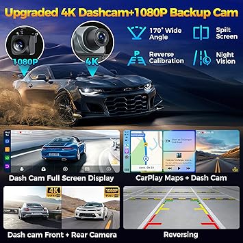 Dash Camera-JATAZA-10.26″ Wireless Apple CarPlay Android Auto Screen – 4K Dash Cam- GPS Navigation 3 Dash Camera-JATAZA-10.26" Wireless Apple CarPlay Android Auto Screen - 4K Dash Cam- GPS Navigation - Image 3