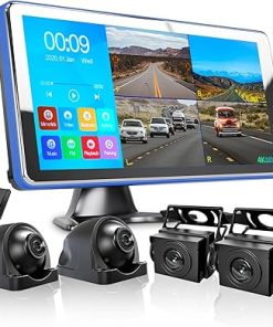 Dash Camera-ASLONG-ASLONG 4K Backup Camera 4CH Dash Cam with 10.36″ Quad Split Touch Screen & 4 AHD Front Rear Sides View Camera w/DVR Recording Music Video Playback Avoid Blind for RV Semi Trailer Truck Van