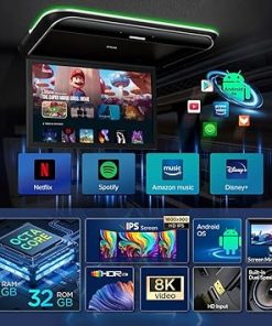 Dash Camera-XTRONS-XTRONS Android Car Overhead Player 19.5 Inch Wide IPS Screen 8K Video Car Roof Mount Monitor Built-in Stereo Speakers Flip Down Overhead Car Monitor Support HDMI- USB 2