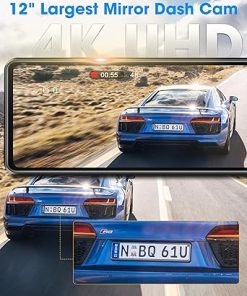 Dash Camera-Jansite-WiFi 4K Rear View Mirror Camera 12″ Mirror Dash Cam Front and Rear w 64G TF Card WDR & HDR Night Vision Loop Recording 24H Parking Assistance Rear View Mirror Dash Cam 2160P 2