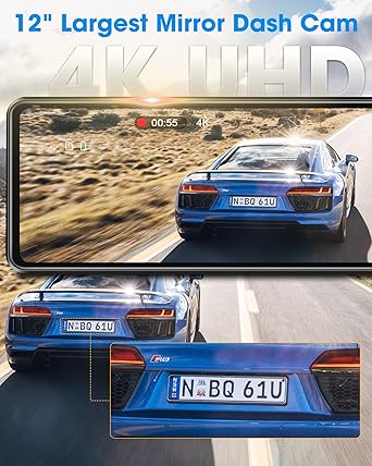 Dash Camera-Jansite-WiFi 4K Rear View Mirror Camera 12″ Mirror Dash Cam Front and Rear w 64G TF Card WDR & HDR Night Vision Loop Recording 24H Parking Assistance Rear View Mirror Dash Cam 2160P 2 Dash Camera-Jansite-WiFi 4K Rear View Mirror Camera 12" Mirror Dash Cam Front and Rear w 64G TF Card WDR & HDR Night Vision Loop Recording 24H Parking Assistance Rear View Mirror Dash Cam 2160P - Image 2