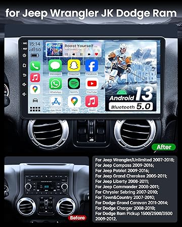Dash Camera-Fortdows-Car Radio for Jeep Wrangler JK 2007-2018 Dodge Ram 1500 2009-2012: 10.1 Inch 1280×800 Touchscreen Replacement Stereo Upgrade Wireless Carplay Android Auto GPS Backup Camera Bluetooth FM 2 Dash Camera-Fortdows-Car Radio for Jeep Wrangler JK 2007-2018 Dodge Ram 1500 2009-2012: 10.1 Inch 1280x800 Touchscreen Replacement Stereo Upgrade Wireless Carplay Android Auto GPS Backup Camera Bluetooth FM - Image 2