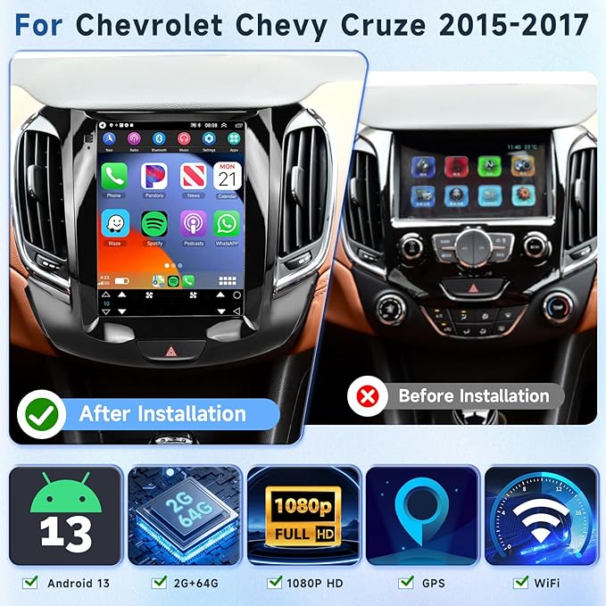 Dash Camera-VECHTEL-2G+64G Android 13 Car Radio for Chevrolet Chevy Cruze 2015 2016 2017 with Wireless Carplay Android Auto- 9.7″ Touch Screen Car Stereo Support GPS/WiFi/Bluetooth/FM/SWC/Backup Camera 2 Dash Camera-VECHTEL-2G+64G Android 13 Car Radio for Chevrolet Chevy Cruze 2015 2016 2017 with Wireless Carplay Android Auto- 9.7" Touch Screen Car Stereo Support GPS/WiFi/Bluetooth/FM/SWC/Backup Camera - Image 2