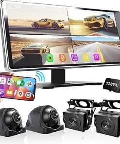 Dash Camera-ASLONG-ASLONG 10.36″ Wireless Apple CarPlay Screen for Car & 4K 4CH Dash Cam with Android Auto- Portable HD Touchscreen Car Stereo with 1080P Backup Camera