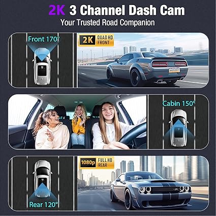 Dash Camera-GILIKVHOM-3 Channel 5GHz WiFi FHD Dash Cam- 2K+1080P+1080P Dash Cam Front and Rear/Inside for Cars with Night Vision 2 Dash Camera-GILIKVHOM-3 Channel 5GHz WiFi FHD Dash Cam- 2K+1080P+1080P Dash Cam Front and Rear/Inside for Cars with Night Vision - Image 2