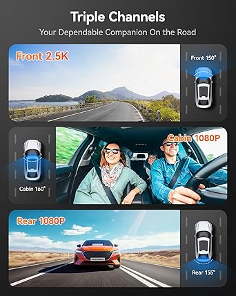 Dash Camera-WOLFBOX-WOLFBOX i07 3 Channel Dash Cam Built-in WiFi GPS- 4K+1080P Dash Camera Front and Inside 2 Dash Camera-WOLFBOX-WOLFBOX i07 3 Channel Dash Cam Built-in WiFi GPS- 4K+1080P Dash Camera Front and Inside - Image 2
